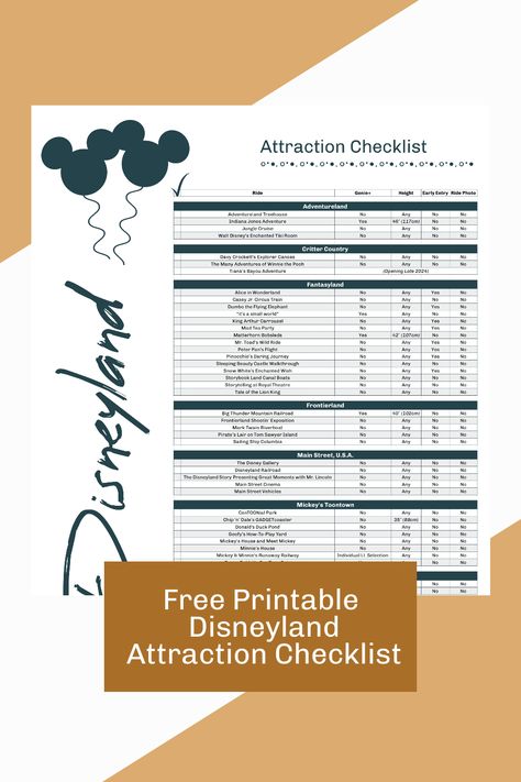 Disneyland Map Printable, Disneyland Planner Printables Free, Disneyland Free Printables, Disneyland Paris Checklist, Disneyland Planning Printables, Disneyland Ride Height Requirements, Disneyland Planning Printables Free, Disneyland Ride Checklist, Disneyland Planning 2024