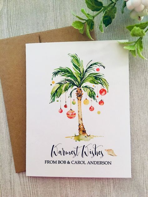 Southwest Christmas Cards, Palm Tree Christmas Cards, Hawaiian Christmas Cards, Tropical Christmas Cards, Palm Tree Christmas, Tree Christmas Cards, Beach Christmas Card, Caribbean Christmas, Watercolor Christmas Cards Diy