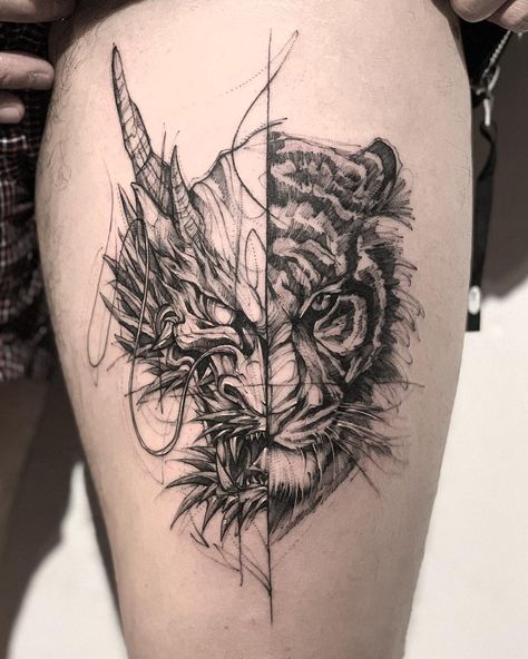 🐲🐯 Done at @bk.inkstudio Dragon Tiger Tattoo, Dragons Tattoo, Kunst Tattoos, Tiger Tattoo Design, Men Tattoos, Dragon Tattoo Designs, Inked Magazine, Japanese Tattoo Designs, Wolf Tattoos