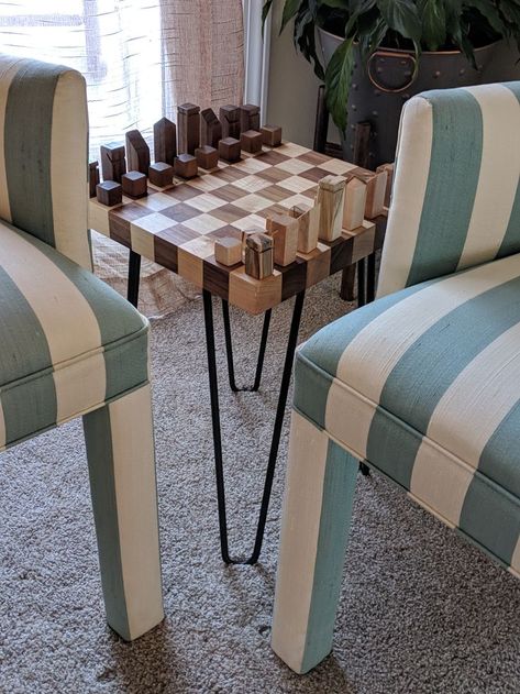 Chess Table Diy, Modern Chess Table, Simpsonville South Carolina, Modern Chess Set, Terrace Furniture, Wood Chess Set, Furniture Studio, Chess Table, Wood Chess