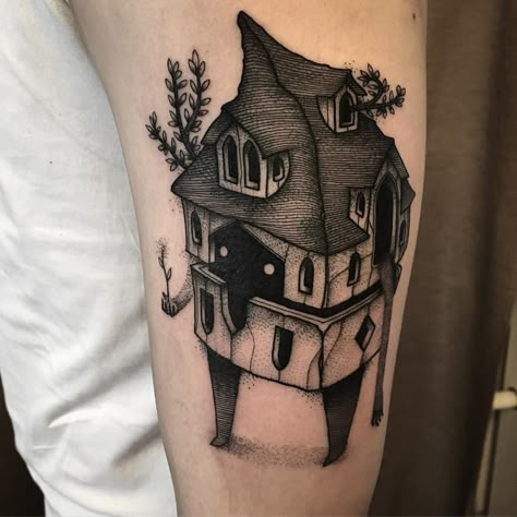 Tattoo House, House Tattoo, Tattoo Vintage, Engraving Tattoo, Tattoo Skin, Inspiration Tattoos, Creepy Tattoos, Spooky Tattoos, Home Tattoo