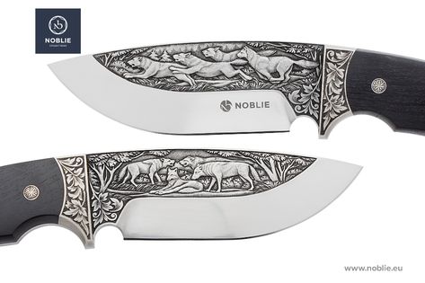 Handmade custom art knife "Wolves" | Handmade art gift for sale | Buy online on Noblie Knife Engraving, Wolf Designs, Art Knife, Engraving Ideas, Engraved Knife, Handcrafted Knife, Collectible Knives, Leather Craft Tools, Engraving Art