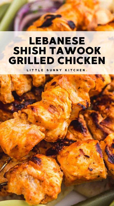 Easy Chicken Leg Recipes, Sumac Onions, Shish Tawook, Little Sunny Kitchen, Chicken Skewer Recipe, Grilled Chicken Skewers, Middle East Recipes, Sunny Kitchen, Kabob Recipes