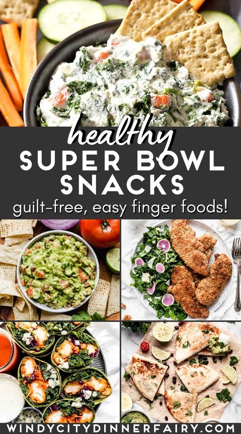 Healthy Super Bowl recipes right here! No matter which team you’re cheering for in the Super Bowl this year, you’ll need snacks. But indulging in your favorite finger foods doesn’t have to mean cheating on your New Year’s diet! This round-up of my favorite healthy Super Bowl appetizers and snacks will keep you satisfied until the final seconds on the big game clock! #superbowlappetizers #footballfood Super Bowl Foods Healthy, Super Bowl Veggie Appetizers, Super Bowl Healthy Appetizers, Healthier Super Bowl Snacks, Healthy Superbowl Snacks Clean Eating Super Bowl Recipes, Superbowl Food Healthy, Healthy Super Bowl, High Protein Super Bowl Snacks, Super Bowl Party Food Healthy