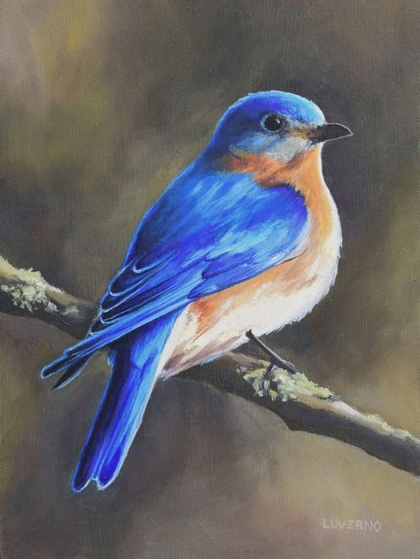 Happiness Wall Art, Bluebird Painting, Bird Oil Painting, Bird Painting Acrylic, Bird Paintings On Canvas, Bird Watcher Gifts, Eastern Bluebird, Commissioned Artwork, Bird Artwork