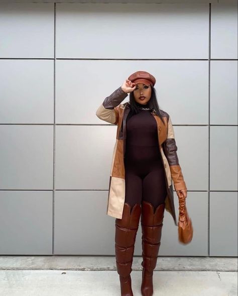 Jayda Fall Outfits, Baddie Brunch Outfit Winter, Fall Color Outfits Black Women, Brown Brunch Outfit Black Woman, Brown Fall Outfits Black Women, Shades Of Brown Outfit Black Women, All Brown Outfit Black Women, Easy Brunch Outfits, Brunch Outfit Black Woman Fall