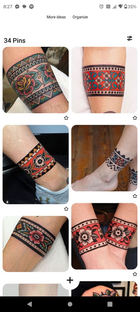 Traditional Bracelet Tattoo, Cuff Tattoo Traditional, Flower Armband Tattoo Design, Traditional Tattoo Band, Thigh Band Tattoo, Wrist Band Tattoo, Cuff Tattoo, Armband Tattoos, Armband Tattoo Design