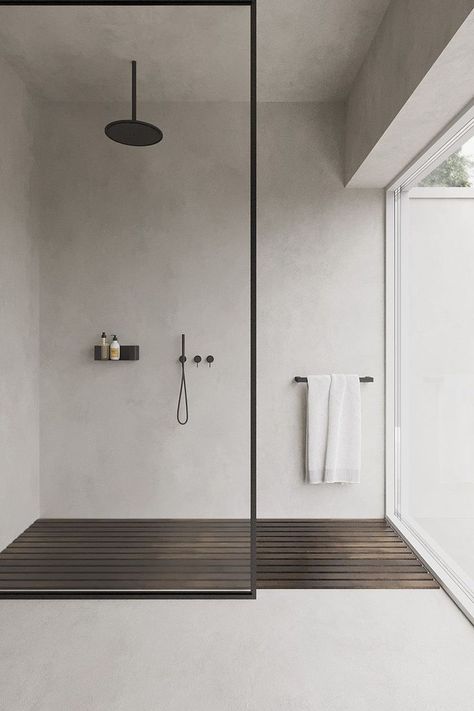 Enclosed Pool Designs, Tadelakt Steam Room, Minimalistic Modern Bathroom, Minimalistic Bathroom Design, Minimalist Bathroom Ideas, Drømme Bad, Minimalistic Bathroom, Shower Minimalist, Bathroom Minimalist