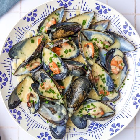 Normandy Mussels with Cider Velouté — French Cooking Academy French Fish Recipes, French Mussels Recipe, French Mussels, Authentic French Recipes, French Seafood, Warm Goat Cheese Salad, Puff Pastry Recipes Savory, Easy Puff Pastry Recipe, Tartare Recipe