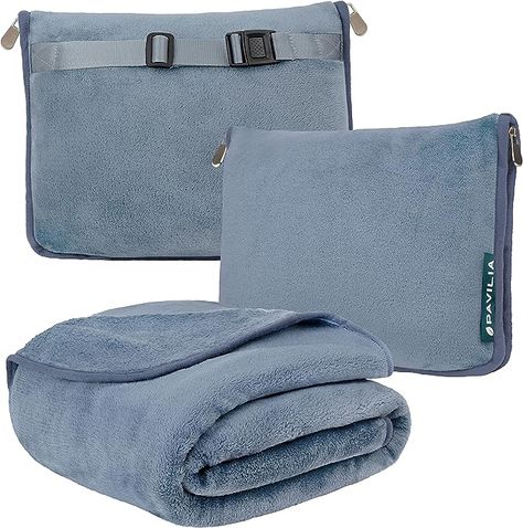 SOFT COZY TRAVEL BLANKET - This compact airplane throw blanket is packable and portable, designed for traveling, flying, camping and road trips. This plane blanket is plush and warm, keeping travelers warm through long flights and road trips. The travel blanket folds compactly into a pillowcase for easy storage. An ideal air travel accessories gift for women, men, adults. Perfect for sleeping on the plane, car, bus, train, airport, home, office and emergency use. Cozy Travel, Airplane Blanket, Car Pillow, Flight Essentials, Blanket Pillow, Travel Blanket, Long Flights, Large Blankets, Portable Bag