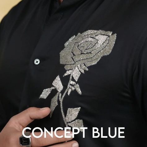 Featuring a Black Shirt with Hand-embroidery in cotton base NEW COLLECTION: Hand Embroidered Shirts Products Available at 🖥️ https://www.purisheritage.com 📍 Puri’s Exclusive, Raghunath Bazaar, Jammu, J&K. 180001 #handcraftedinindia #handcrafted #conceptblueofficial #conceptblue #newcollection2024 #newarrivals #indianweddingwear #mensdesigner #mensfashion #handstitching #tailoredsuit #bespokeclothing #gentlemenstyle #handembroidery #machineembroidery #kurtapajama #indianfestivewear #mens... Mens Embroidered Shirt, Hand Embroidered Shirts, Embroidery Shirt Men, Shirt With Embroidery, Arabian Dress, Bespoke Clothing, Embroidered Shirts, Dress Suits For Men, Designer Suits For Men