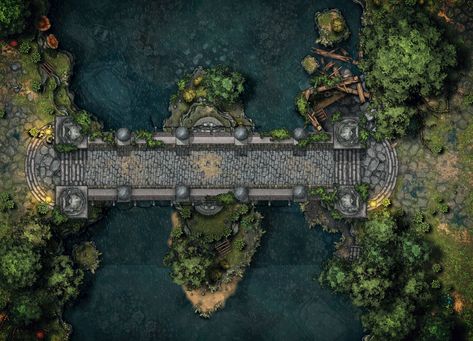 Dnd Bridge Battle Map, Dnd Forest, Ground Plan, Forest Map, Fantasy City Map, Map Layout, Dnd World Map, Battle Map, Fantasy World Map