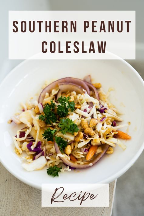 Cool down on a hot August day with this classic Southern Peanut Coleslaw. The creamy, tangy peanut dressing is the perfect complement to the crunchy cabbage and carrots, and it’s sure to become a new favorite side dish. Visit our website for the recipe! #Peanuts #PeanutRecipes #SideDish #RecipeIdeas #EasyRecipes #PeanutButter #Superfood #HealthyRecipes #HealthyFoods #CleanEating Coleslaw With Peanuts Recipe, Peanut Coleslaw Recipe, Peanut Coleslaw, Roasted Vegetables Seasoning, Lunch Recipe Ideas, Cabbage And Carrots, Peanut Salad, Slaw Dressing, Backyard Bbq Party