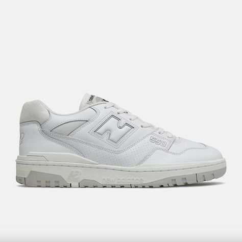 550 All White New Balance, New Balance 555, New Balance 550 White Grey, New Balance 550 White, Grey New Balance, New Balance White, Basketball Shoes For Men, Balance 550, New Balance Black