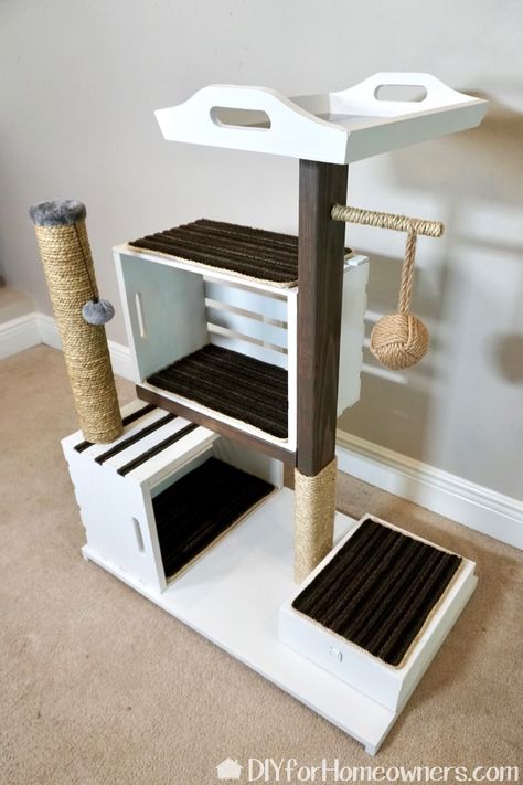 DIY Cat Tower - Mother Daughter Projects Diy Cat Tower, Katt Diy, Katt Grejer, Chat Diy, Diy Cat Tree, Cat House Diy, Diy Cat Toys, Cat Towers, Cats Diy Projects