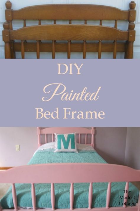 Painted Bed Frame, Diy Bed Frame Cheap, Painted Bed Frames, Cheap Bed Frame, Bed Makeover, Kids Bed Frames, Painted Beds, Frame Bed, Guest Bedroom Decor