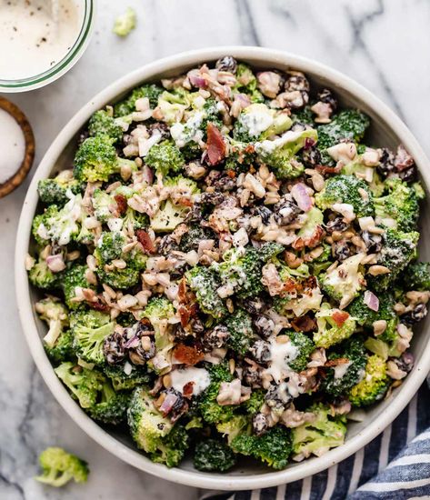 Creamy Mayo-Free Broccoli Salad with Organic Valley Broccoli Raisin Salad, Salad With Yogurt Dressing, Best Broccoli Salad, Raisin Salad, Creamy Broccoli Salad, The Best Broccoli, Cooking And Baking Recipes, Real Food Dietitians, Unique Salad