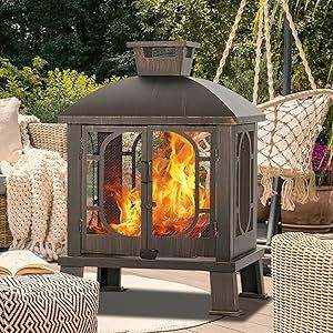 Back Patio With Fire Pit, Pergola Around Fire Pit, Outdoor Fireplace Portable, Metal Chiminea, Fire Pit With Grill, Chiminea Fire Pit, Mesh Screen Door, Outdoor Wood Burning Fireplace, Scientific Design