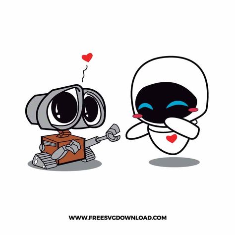 Free Valentine Svg Files, Walle Y Eva, Walle And Eva, Disney Svgs, Valentine Drawing, Wall E Eve, Valentines Day Drawing, Valentine Svg Files, Iphone Wallpaper Vsco