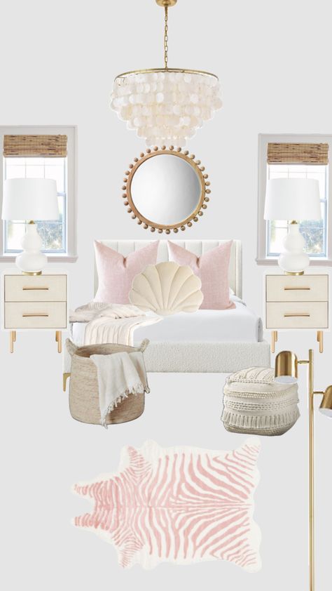 Pink Costal Bedroom Ideas, Light Pink Coastal Bedroom, Pink Coastal Granddaughter Room, Pink Gold And White Bedroom, Pink And Gold Preppy Room, Costal Granddaughter Aesthic Room Pink, Pink White And Gold Bedroom Indpi, Room Wishlist, Luxury Room Bedroom