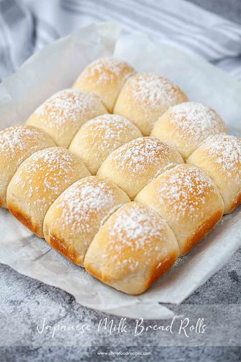 Japanese Milk Bread Rolls (Hokkaido/Snow Bread)- Oh My Food Recipes International Breads, Japanese Milk Bread Recipe, Milk Bread Rolls, Light Bread, Japanese Baking, Holiday Bakes, Hokkaido Milk Bread, Japanese Milk Bread, Milk Bread Recipe