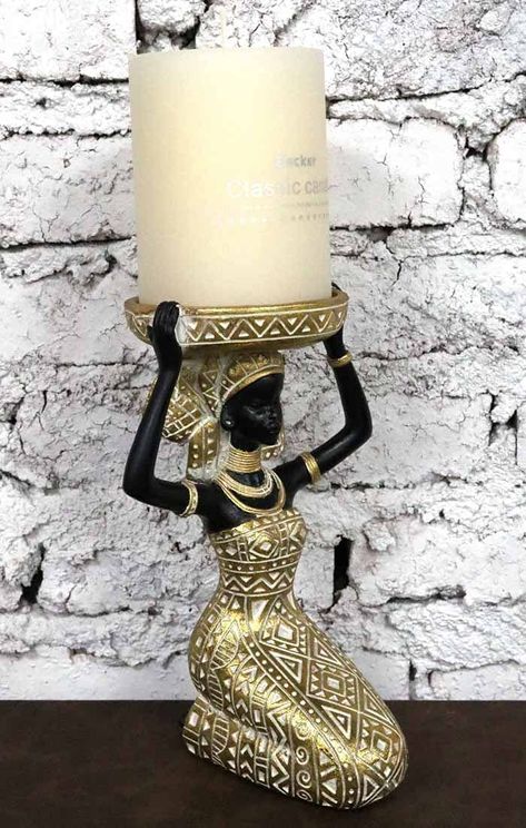 African Room Decor Ideas, Australian Apartment, Africa Home Decor, Candle Holders Decor Ideas, African Bathroom, Candle Stands Decor, African Room, African Art Projects, African Figurines