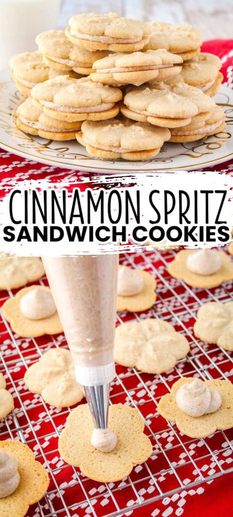 Spritz Sandwich Cookies, Italian Sandwich Cookies, Eggnog Spritz Cookies, Cinnamon Spritz Cookies, Sourdough Spritz Cookies, Swedish Spritz Cookies, Cookie Sandwich Frosting, Fall Spritz Cookies, Filled Spritz Cookies