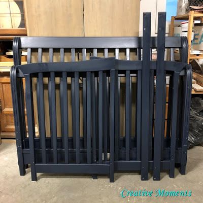 Creative Moments: Navy Blue Crib Makeover #fusion #midnightblue #paintedfurniture #babyfurniture Crib Makeover, Navy Crib, Farmhouse Cribs, Painting A Crib, Old Baby Cribs, Milk Paint Furniture, Blue Crib, Time And Patience, Diy Crib