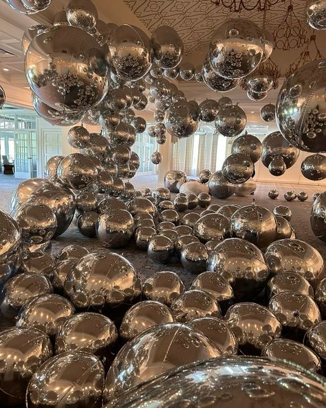 Disco Balloon Chandelier 2.0: When the breakdown is an event of its own! 🪩🪩🪩 For me, art is in every moment. Xo, @chandelierevent @chandelierevent @mydecoballoon #balloons #balloon #balloondecor #ballooninstallation #artinspiration #artinstallation #chandelierevent #disco #discoballoon #discoball Silver Balloons Aesthetic, Balloons Ceiling, Chrome Balloons, Balloon Chandelier, Balloon Ceiling, House Of Balloons, Balloon Installation, Silver Balloon, Disco Ball