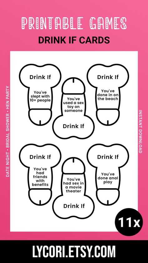 Drink If Cards for Parties, Naughty Printable Games, Instant Download Drink If You Have Ever Game, Drinking Games Cards, Bachelorette Party Games Dirty, Dirty Bachelorette Party Games, Dirty Games, Bachelorette Drinking Games, Dirty Bachelorette Party, Drink If Game, Girls Night Games