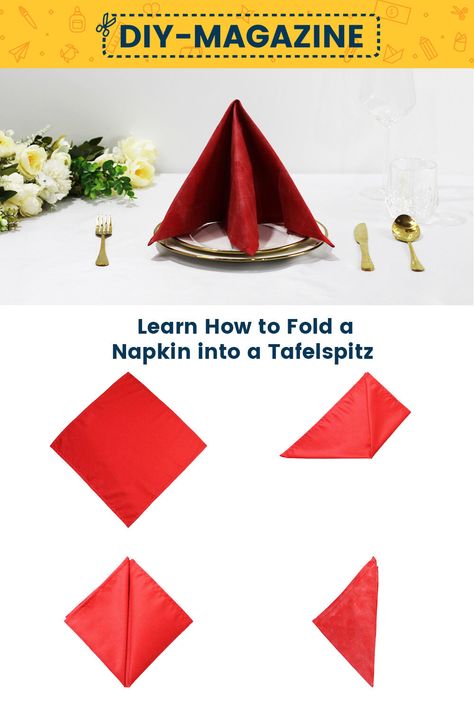 How to fold a napkin into a Tower Tafelspitz Christmas Tree Napkin Folding Tutorials, Fold Napkins Christmas Tree, Christmas Tree Napkins Fold, Fold Napkin Like Cheisrmas Tree, Christmas Tree Napkin Fold, Brunch Celebration, Three Fold, Christmas Tree Napkins, Diy Magazine