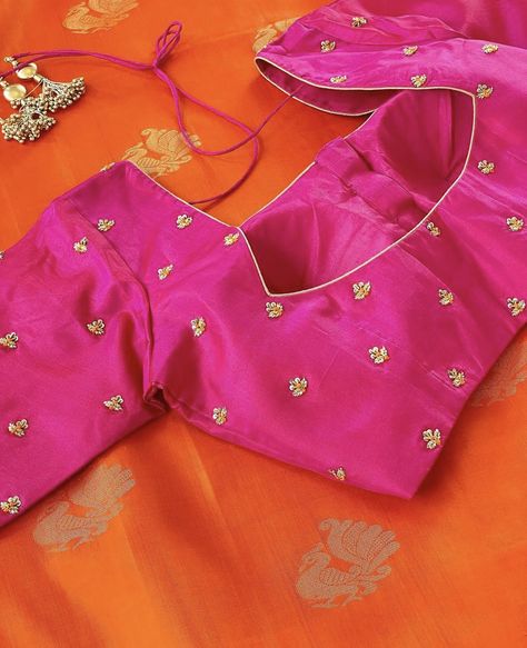 Simple Buttas For Blouse, Buties Work Blouse, Small Buties Maggam Work, Butta Hands, Simple Work Blouse Designs, Ikat Blouse Designs, 50 Blouse Designs, Silk Saree Blouse Designs Patterns, Patch Work Blouse Designs