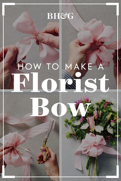 Put the finishing touch on your grocery store bouquet (or wrapped gift!) with a handmade floral bow. #flowerbow #floristbow #giftbow #bhg Tie A Ribbon Bow, Grocery Store Bouquet, Make A Flower Bouquet, How To Make A Ribbon Bow, Bow Bouquet, Bow Making Tutorials, Jul Diy, Diy Bouquet Wrap, Homemade Bows