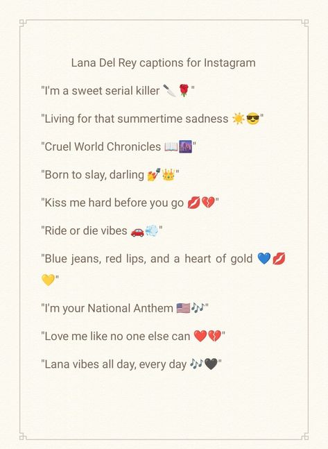 Lana Del Rey Instagram Bio, Lana Del Rey Captions Instagram, Lana Del Rey Captions, Lana Del Rey Quotes, Clever Captions, Clever Captions For Instagram, Bff Drawings, Ig Captions, Birthday Captions