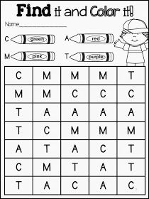 Letter Identification Activity for Preschool or Kindergarten. Make each letter a different color! Preschool Recognizing Letters, Identify Letters Activities, Pre K Learning Activities Teaching, Kindergarten Alphabet Activities, Kindergarten Arts And Crafts, Letter Identification Worksheets, Valentines Scripture, Kindergarten Spelling, Find And Color