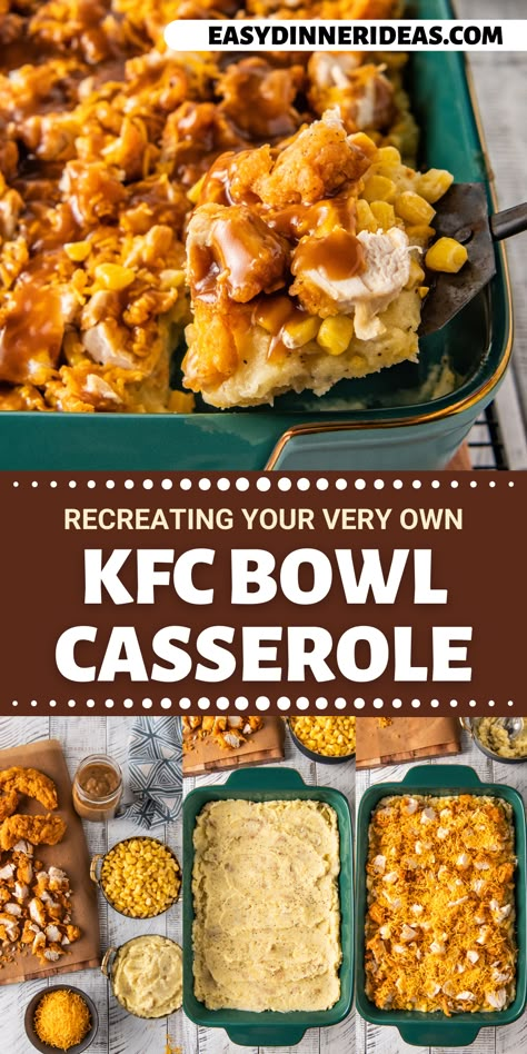 Kfc Bowl Casserole, Kfc Bowl Recipe, Kfc Bowls, Kfc Mashed Potatoes, Popcorn Chicken Recipe, Chicken Mashed Potatoes, Chicken Bowl Recipe, Chicken Shed, Corn Cheese