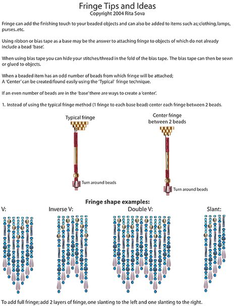 Free Beading Pattern: Fringe Tips & Ideas | Bead-Patterns.com Beaded Fringe Earrings Tutorial Free Pattern, Beaded Patterns, Beaded Flowers Patterns, Beaded Bead, Bead Fringe, Bead Weaving Tutorials, Beadwork Designs, Beaded Earrings Diy, Beading Patterns Free