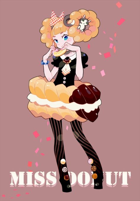 Food personification Donut Character Design, Food Personification, Food Gijinka, Donut Character, Candy People, Chibi Food, Food Anime, Foodie Art, Candy Theme