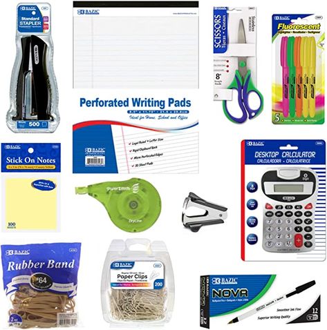 Amazon.com : Home or Office Desk Supplies Starter Kit | Teacher's Desk Starter Kit | Remote Learning Kit | 11 - Piece Bundle : Office Products Office Desk Supplies, Teacher's Desk, Teacher Desk, Desk Supplies, New Teacher, Remote Learning, New Teachers, Starter Pack, Office Products