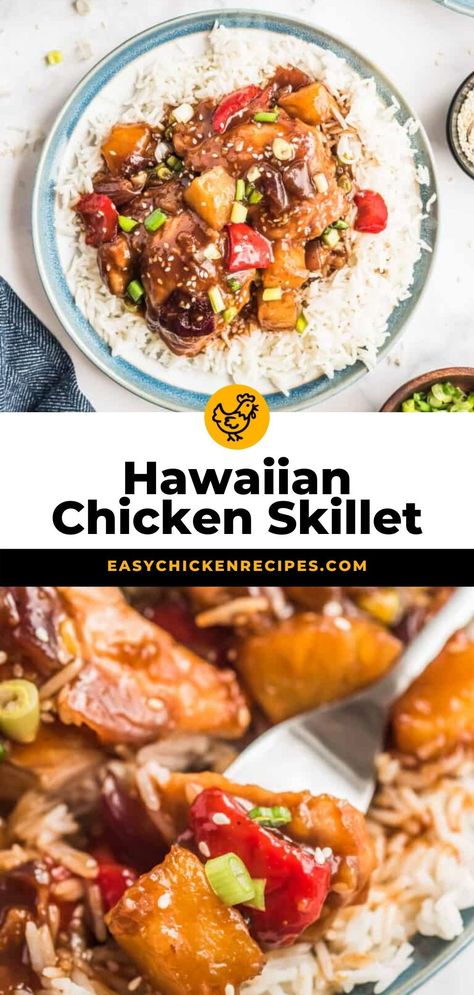 Avoid extra dishes in the kitchen while preparing this sweet and savory Hawaiian Chicken Skillet recipe. You will have juicy, flavorful chicken to eat with a side of white rice. Chicken Cast Iron Skillet, Hawaiian Chicken Recipes, Easy Skillet Meals, Easy Sheet Pan Dinners, Pineapple Chunks, Chicken Skillet Recipes, Chicken Skillet, Skillet Pan, Hawaiian Chicken