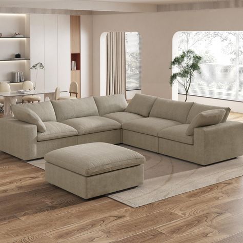 Large Down Filled Corner Sectional Sofa Couch with Ottoman for Living Room Set - Bed Bath & Beyond - 39554081 Cloud House, Small Corner Sofa, Corner Chairs, Couch With Ottoman, Corner Sectional Sofa, Living Room Corner, Living Room Partition, Living Room Partition Design, Set Bed