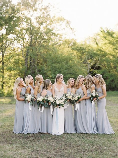 Blue Grey Bridesmaid Dresses, Grey Blue Bridesmaid Dresses, Dusty Blue Dresses, Light Blue Bridesmaids, Light Grey Bridesmaid Dresses, Jesus Wedding, Blue Bridesmaids Dresses, Erin Wilson, Bridal Parties Colors