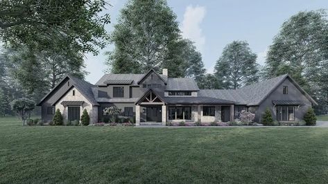 Modern Farmhouse House Plan - 4 Bedrooms, 3 Bath, 4154 Sq Ft Plan 12-1785 Mountain Mansion Floor Plans, Ranch With Walkout Basement, Modern Mountain House Plans, Mountain Craftsman House Plans, Mountain House Plan, Mountain Craftsman, Modern Mountain House, Modern Mountain Home, Mountain House Plans