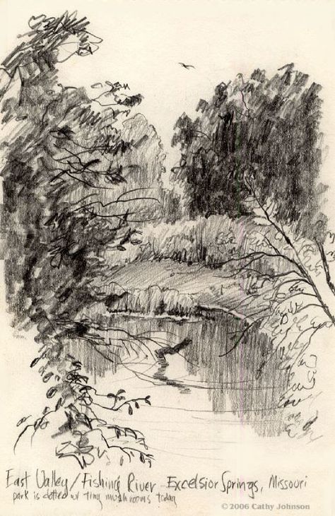 River Sketch, Nature Sketch, Landscape Sketch, Charcoal Art, Drawings Ideas, 수채화 그림, Nature Drawing, Pencil Sketches, Arte Inspo