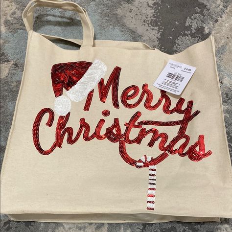 New Festive Tote Bag With 'Merry Christmas' Text And Santa Hat Design. Perfect For Holiday Shopping Or Gift Carrying. Merry Christmas Text, Christmas Text, Christmas Tote Bags, Christmas Tote, Christmas Central, Hat Design, Holiday Shopping, Santa Hat, Hat Designs