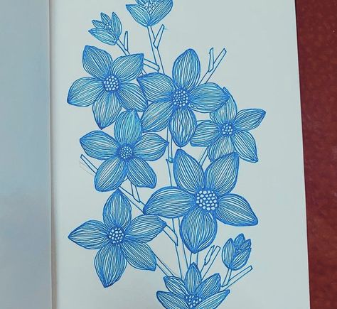 Drawing Ideas With Blue Pen, Colorful Pen Sketches, Blue Pen Art Drawings, Ball Pen Drawing Simple, Blue Ballpoint Pen Art, Ballpoint Pen Art Easy, Blue Pen Doodles, Blue Pen Art Simple, Ball Pen Sketch Simple