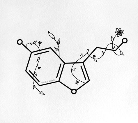 Serotonin Chemical Structure Tattoo, Serotonin Molecule Drawing, Insulin Molecule Tattoo, Serotonin Tattoos Creative, Serotonin Molecule Tattoo Flower, Noradrenaline Tattoo, Molecules Drawing, Dopamine Molecule Art, Seratonin Small Tattoo