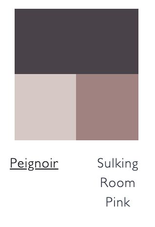 Paean Black Peignoir Sulking Room Pink Dusky Pink And Black Bedroom, Sulking Room Pink Downstairs Toilet, Pink Hallway Ideas Color Schemes, Dusky Pink Dressing Room, Farrow And Ball Paean Black, Sulking Room Pink Office, Peignoir Bathroom, Sulking Room Pink Hallway, Mauve And Black Bedroom