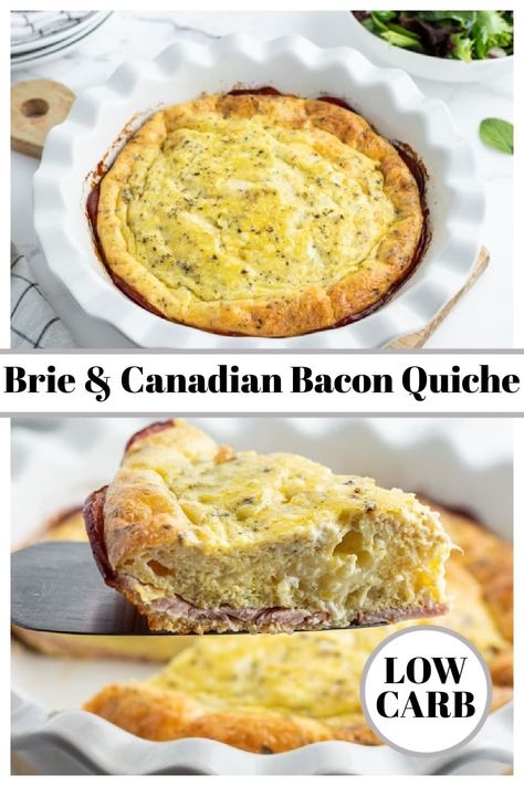 Brie and Canadian Bacon Quiche recipe from RecipeGirl.com #brie #canadian #bacon #canadianbacon #quiche #recipe #RecipeGirl Quiche Recipes Healthy, Banana Nut Pancakes, Bacon Quiche Recipe, Cheesy Bacon Potatoes, Low Carb Quiche, Ww Ideas, Bacon Quiche, Breakfast Meat, Nutritional Information