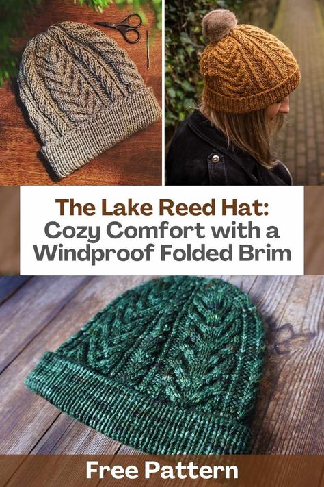 Embrace the chilly seasons with the perfect blend of style and functionality by knitting The Lake Reed hat. Designed to keep you warm and snug, this hat features a folded brim that not only adds a touch of elegance but also acts as a barrier against the wind. With a cable pattern complemented by purl and ktbl stitches, this hat ensures maximum comfort while keeping the cold at bay. In this article, we present a free pattern and a step-by-step guide to help you create your own Lake Reed hat... Flat Knit Hat Pattern Free, Knit Hat With Brim, Knitting 101, Hat Patterns Free, Knitting Patterns Free Hats, Cable Pattern, Hat Knitting, Elegant Hats, Cozy Hat